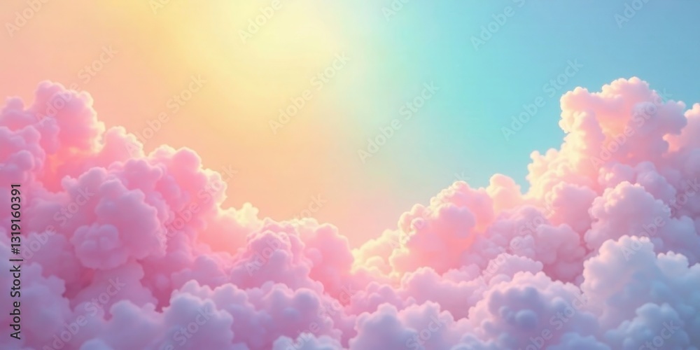 Fototapeta premium Dreamlike Pastel Cloudscape A Serene and Whimsical Aerial View of Fluffy Pink and Blue Clouds at Sunset