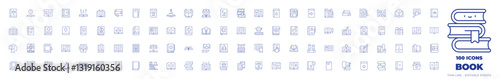 100 Book Icons Collection. Thin line icon. Editable stroke. book, books, audio book, magic book, open book, medical book, medicine book, address book, setup