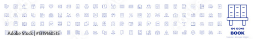 100 Book Icons Collection. Thin line icon. Editable stroke. book, audio book, books, world book day, comic book, manual book, electronic book, cook book