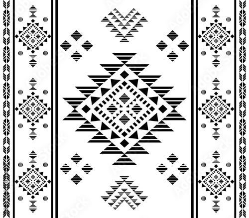 Southwest Aztec geometric Native American Mexican Navajo tribal ethnic boho indian texture ornament seamless pattern fabric black and white design vector for woven textile printing blanket rug carpet 