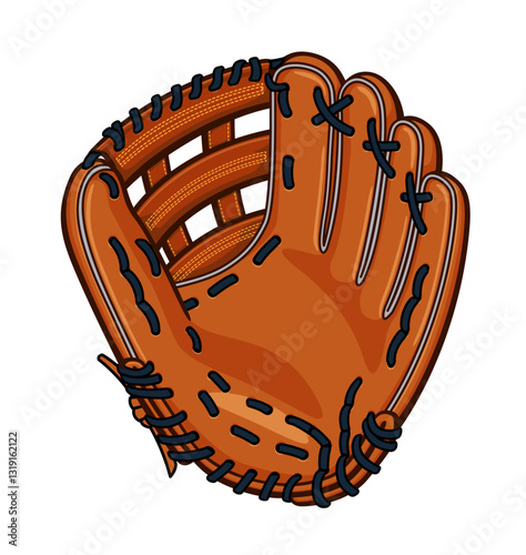 simple classic brown leather baseball softball glove mitt cartoon vector isolated on transparent background