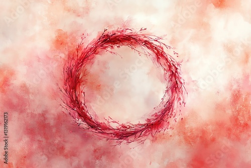 Crimson Floral Wreath: A Watercolor Dream