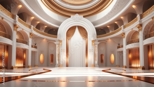 White golden ceremony award stage venue background.
