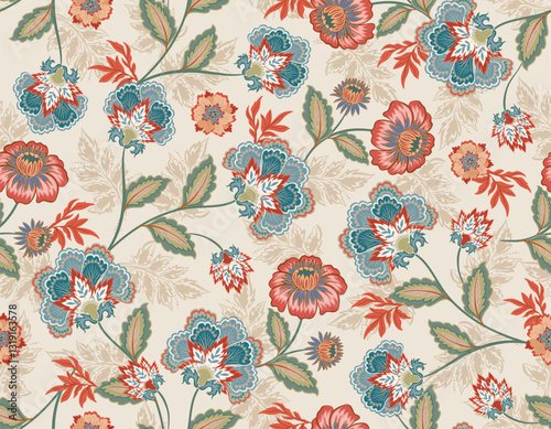 Trendy stylish  floral pattern with paisley and indian flower motifs. damask modern style pattern