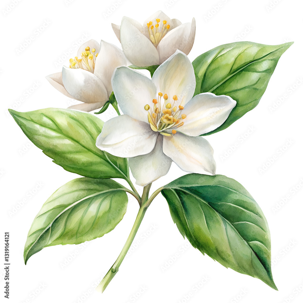 Obraz premium Watercolor Jasmine flower isolated on transparent background