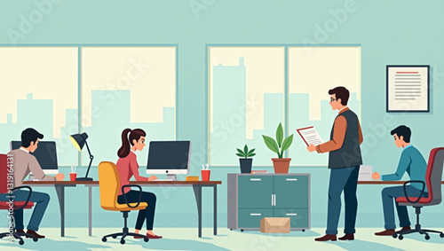 Overworked Office Team Late Night Collaboration Deadline Pressure Businesspeople Working Overtime Under Boss's Watch Corporate Stress Deadline Rush Group Project Vector
