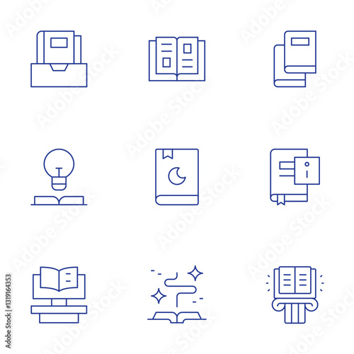 Book icons set. Thin Line style, editable stroke. book, baby book, books, guide, literature