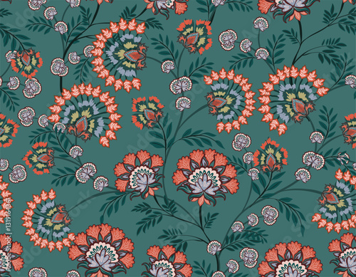 Trendy stylish  floral pattern with paisley and indian flower motifs. damask modern style pattern