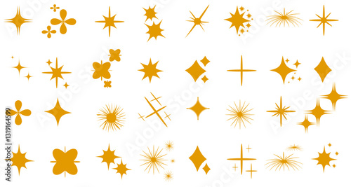 Set of orange glitter stars. Twinkle stars collection. Stars icon