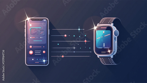 Modern Seamless Connection Smartwatch and Smartphone Linking, Digital Device Integration, Mobile Technology Lifestyle, Wireless Communication, Wearable Tech, User Experience Design