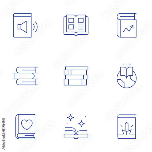 Book icons set. Thin Line style, editable stroke. book, world book day, comic book, audio book, romance, books