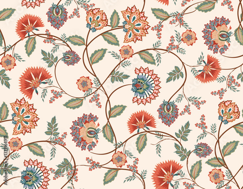 TTrendy stylish Hand drawn  floral pattern with paisley and indian flower motifs pattern