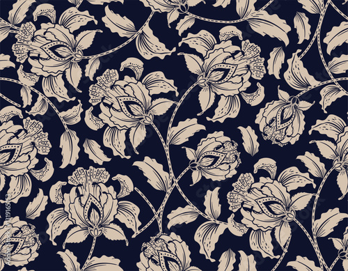 Monotone stylish  Hand drawn floral pattern with paisley and indian flower