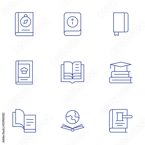 Book icons set. Thin Line style, editable stroke. guide book, recipe book, book, open book, world book day, diary, education, law book