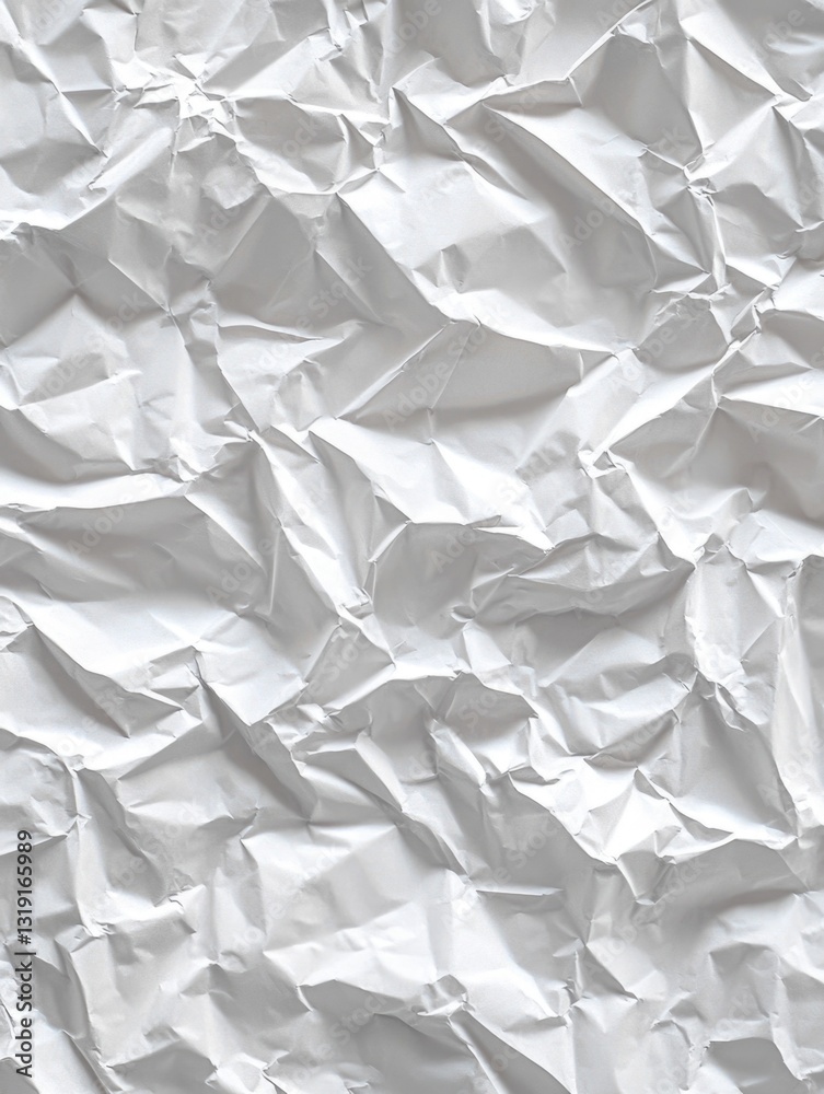 Fototapeta premium Abstract design of crumpled white paper with a crease pattern. Monochromatic texture suitable as a graphic design background or wallpaper.