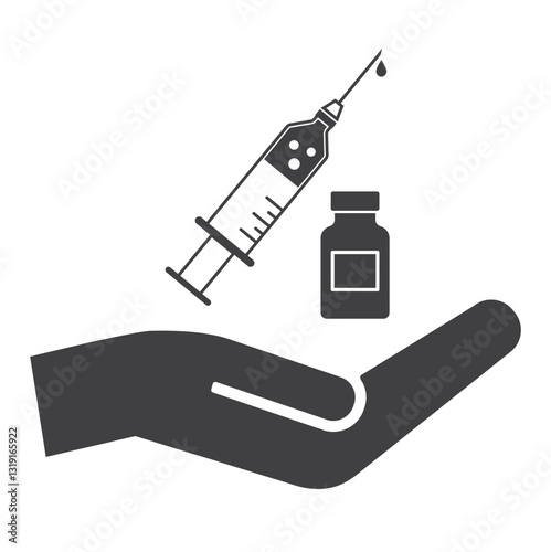 Hand care syringe with drug bottle icon