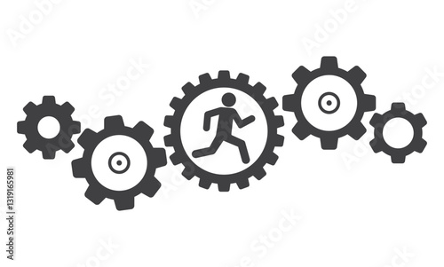 Run man in gears cogs mechanism icon