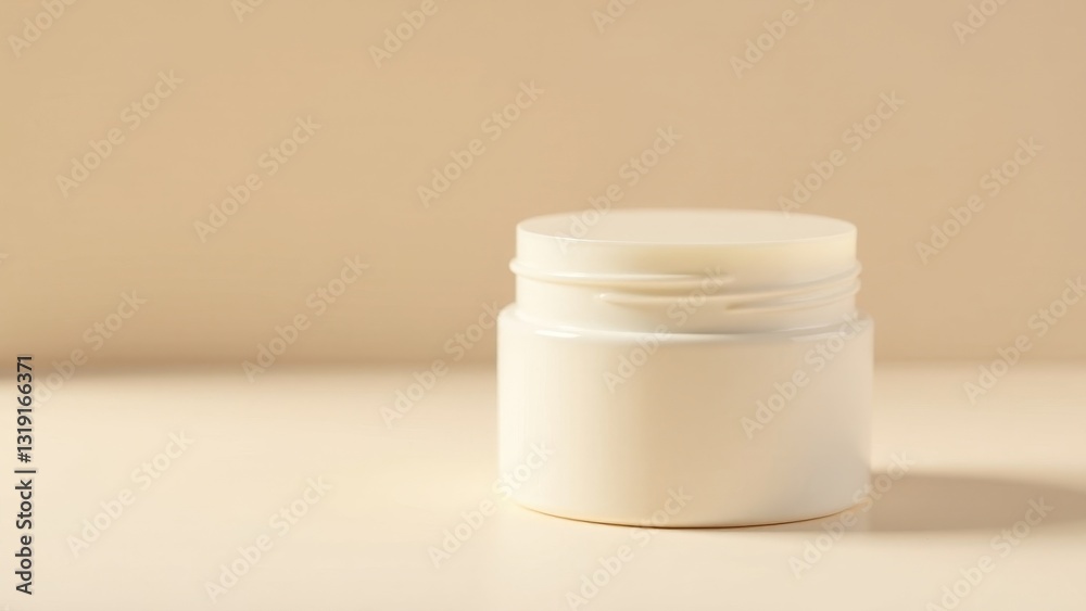 A simple, unlabeled, off-white cylindrical container sits on a pale background, ready for product placement. A simple, unlabeled, off-white cylindrical container sits on a pale background, ready for product placement.