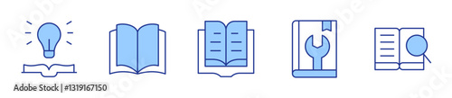 reading book, setup, search, idea, open book. Book Icon vector illustration. Line Duotone style. Editable stroke