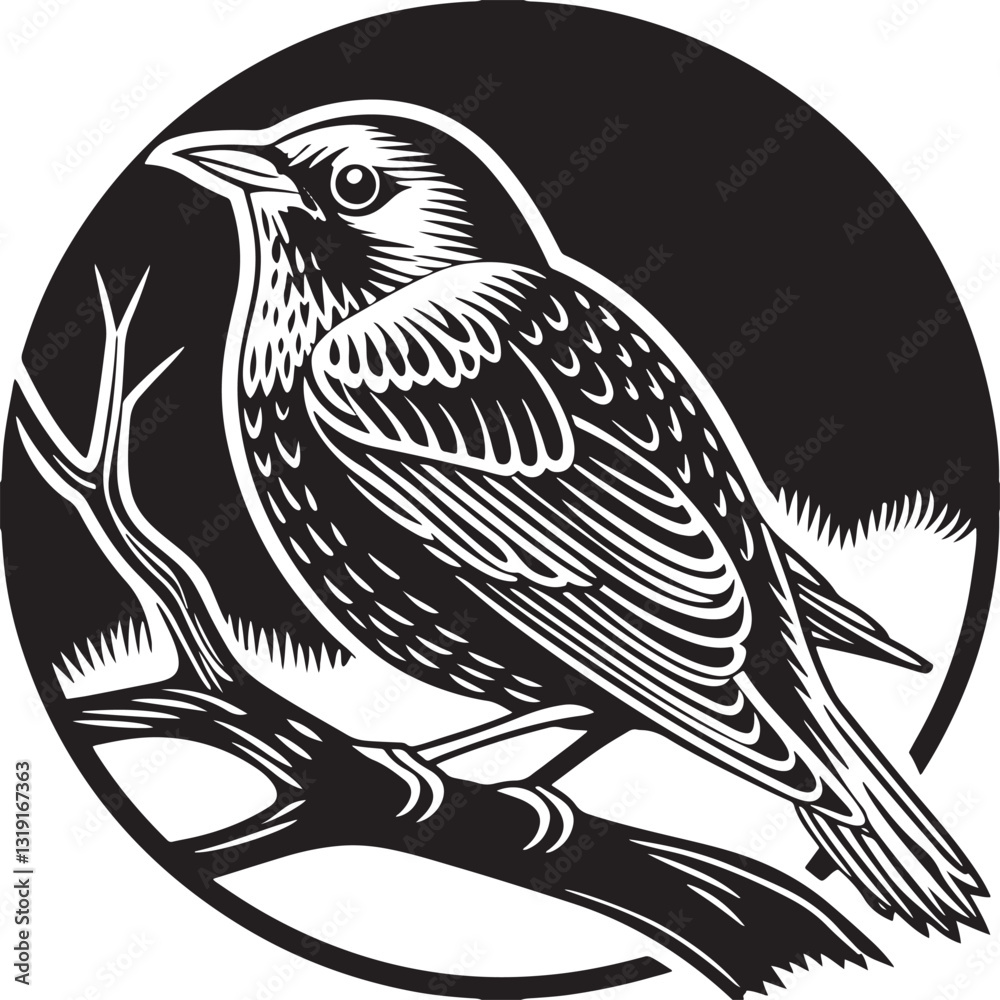 Fototapeta premium common nightingale bird silhouette printable design