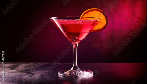 Wallpaper Mural A vibrant red cocktail in a martini glass is garnished with a slice of orange and set against a dramatic red background. Torontodigital.ca