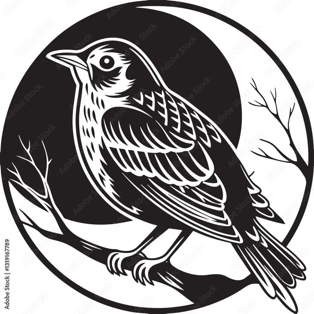 Fototapeta premium common nightingale bird silhouette printable design