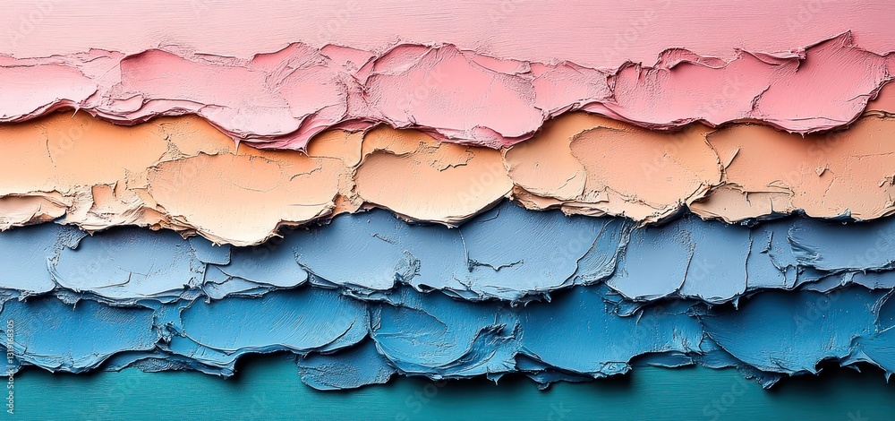 Abstract Textured Paint Layers: Pink, Peach, Blue, Teal Hues