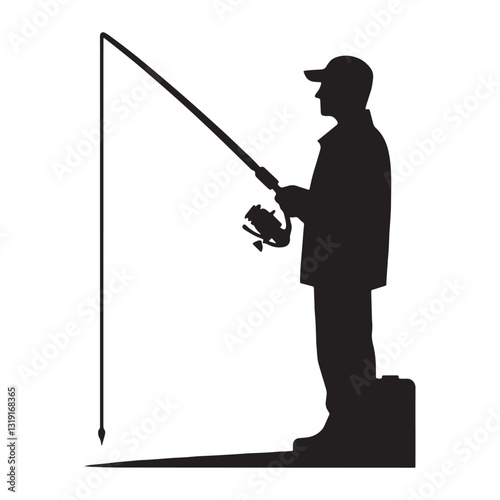 Peaceful Fisherman silhouette, enjoying the solitude of the waters - Fisherman illustration - Minimalist Fisherman vector - Profession silhouette
