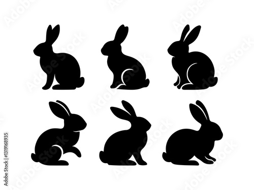 Easter Bunny Silhouette Set Rabbit Clipart Collection Vector Art.