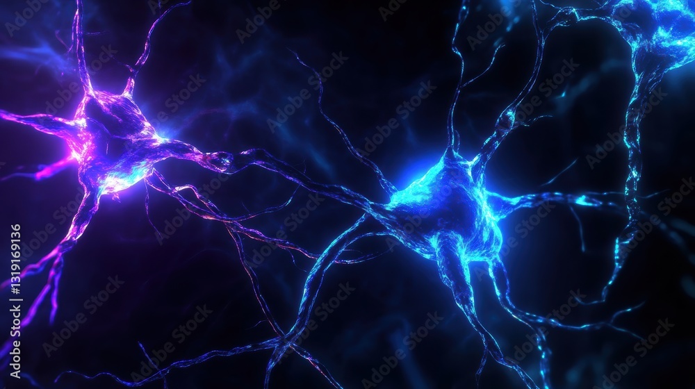 Futuristic digital artwork showcasing artificial neural network with glowing nodes and electric blue neon purple energy Futuristic digital artwork showcasing artificial neural network with glowing nodes and electric blue neon purple energy