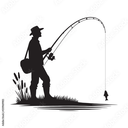 Proud Fisherman silhouette, carrying the legacy of generations - Fisherman illustration - Minimalist Fisherman vector - Profession silhouette
