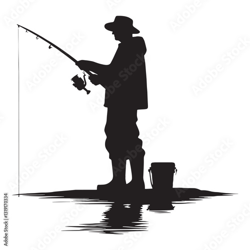 Adventurous Fisherman silhouette, exploring the deep in search of bounty - Fisherman illustration - Minimalist Fisherman vector - Profession silhouette
