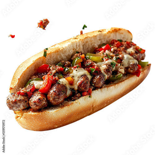 A Hearty Sausage and Pepper Sub with Marinara Sauce Isolated on Transparent Background