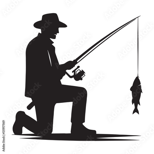 Dedicated Fisherman silhouette, braving the waters every day - Fisherman illustration - Minimalist Fisherman vector - Profession silhouette
