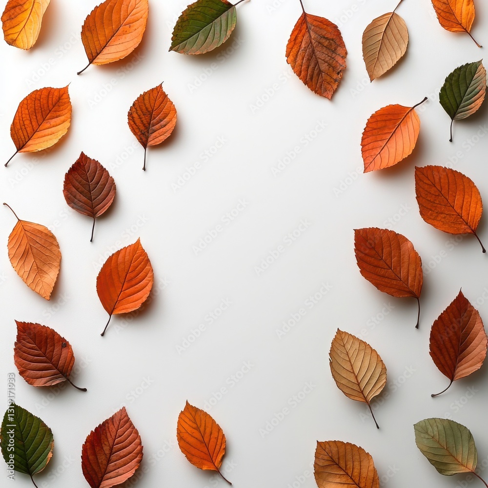 Fototapeta premium Colorful autumn leaves arranged beautifully on a white background.