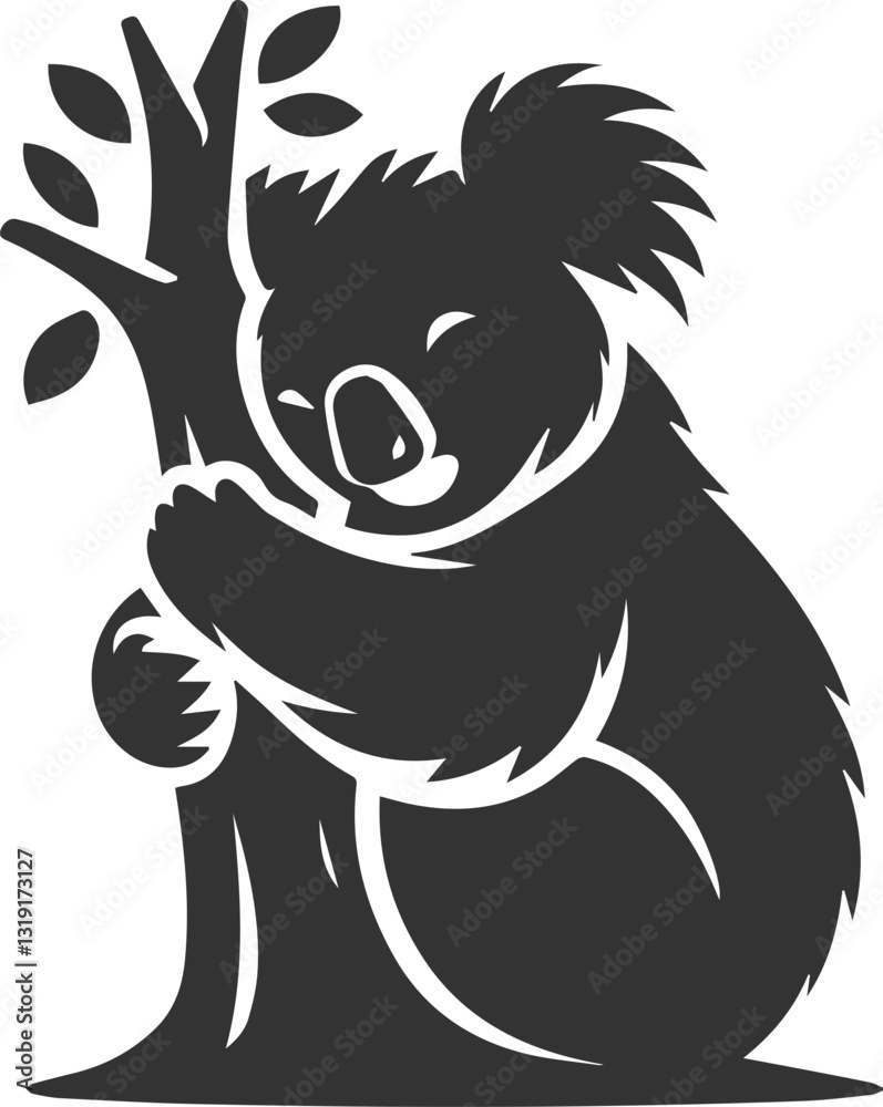 Obraz premium Koala hugging a tree trunk tightly animal vector