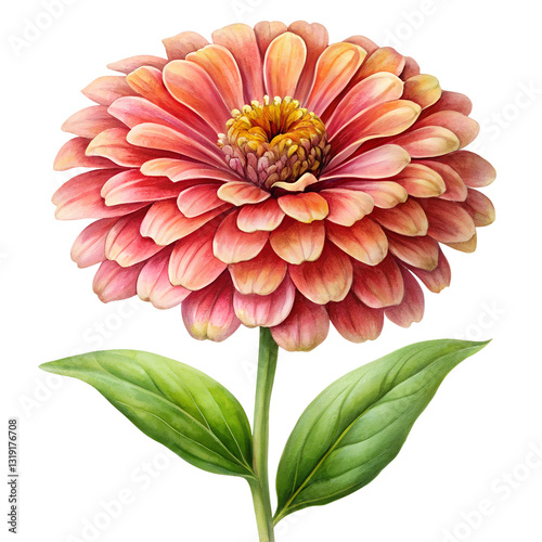 Watercolor Zinnia flower isolated on transparent background