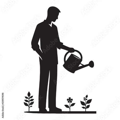 Nature-Loving Gardener silhouette, nurturing greenery with skill - Gardener illustration - Minimalist Gardener vector - Profession silhouette
