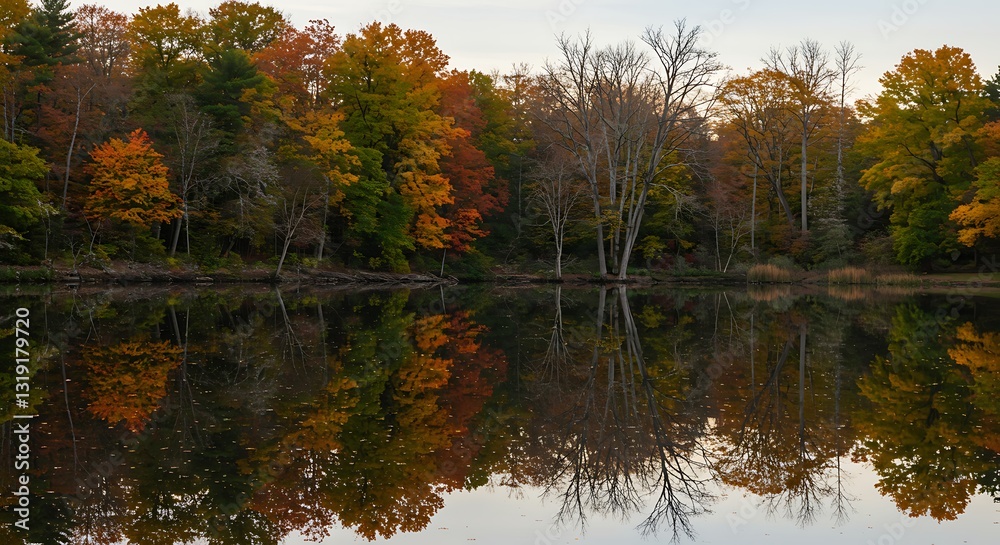 Vibrant Autumn Reflections in a Serene Lake Surrounded by Colorful Trees Vibrant Autumn Reflections in a Serene Lake Surrounded by Colorful Trees