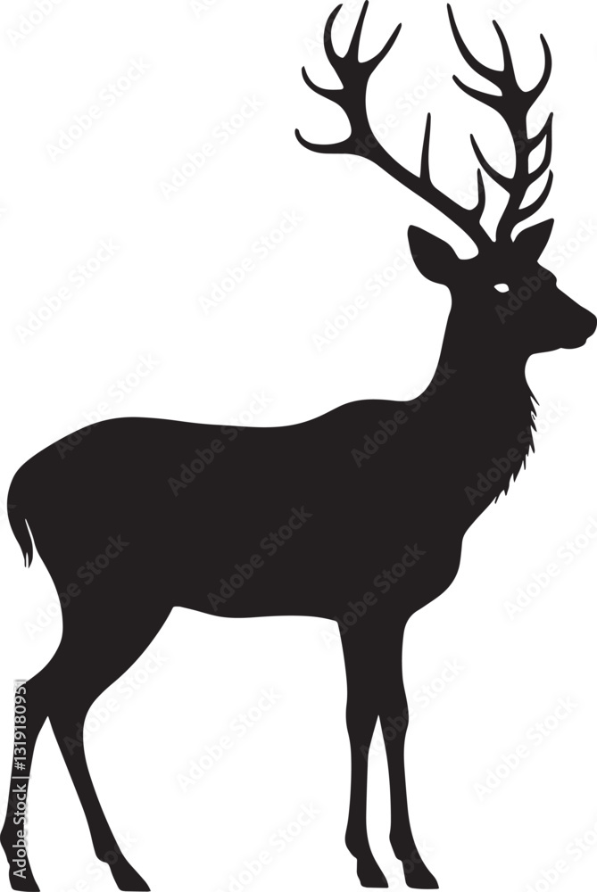 Fototapeta premium Majestic Deer Silhouette with Large Branching Antlers - Wildlife Vector Art