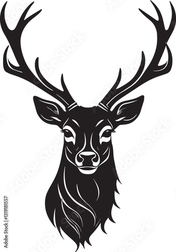 Intricate Deer Head Illustration with Majestic Antlers - Vector Art