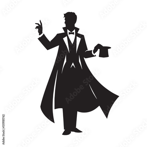 Vanishing Magician silhouette, disappearing in the blink of an eye - Magician illustration - Minimalist Magician vector - Profession silhouette
