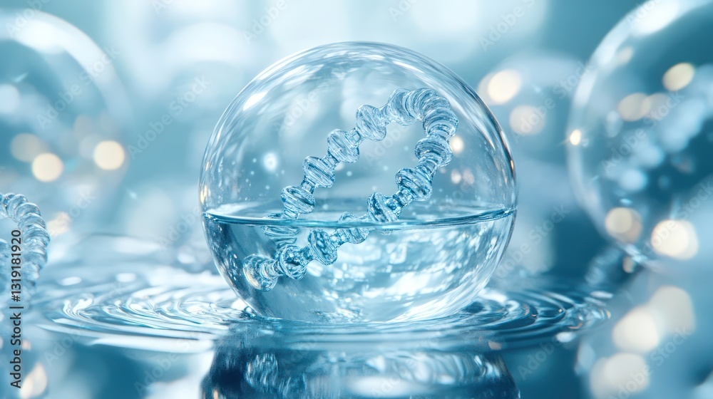 DNA sphere in water, scientific illustration DNA sphere in water, scientific illustration