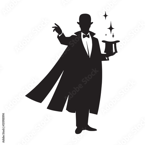 Bewitching Magician silhouette, casting spells of pure amazement - Magician illustration - Minimalist Magician vector - Profession silhouette
