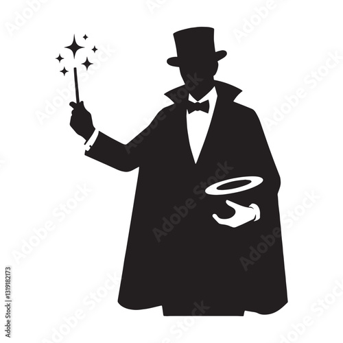 Enlightened Magician silhouette, revealing secrets of the mystical arts - Magician illustration - Minimalist Magician vector - Profession silhouette
