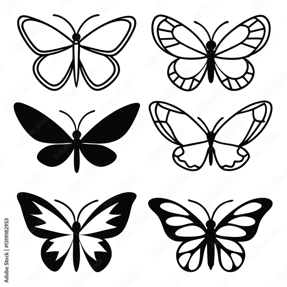 Fototapeta premium Set of vector butterflies with floral elements, ribbons, and ornaments, perfect for spring and holiday decorations