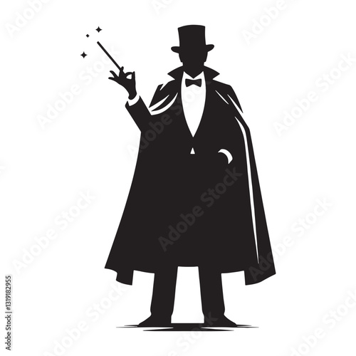 Otherworldly Magician silhouette, conjuring magic from the unknown - Magician illustration - Minimalist Magician vector - Profession silhouette
