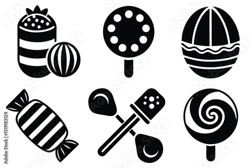 Sweets and candy icon set on white background