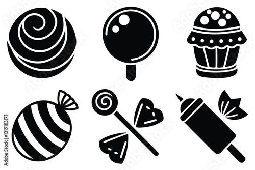 Sweets and candy icon set on white background