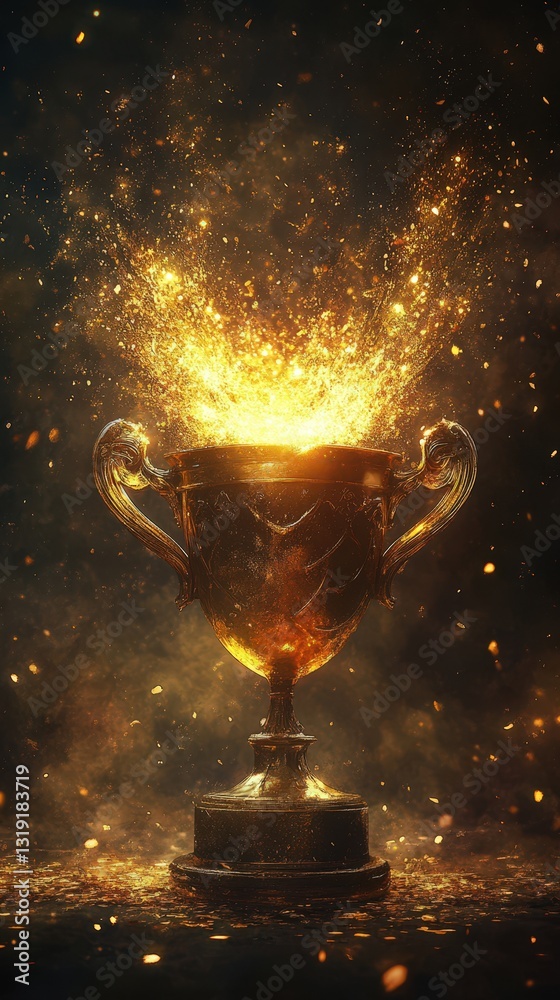 Golden Trophy Exploding With Sparkling Particles Golden Trophy Exploding With Sparkling Particles